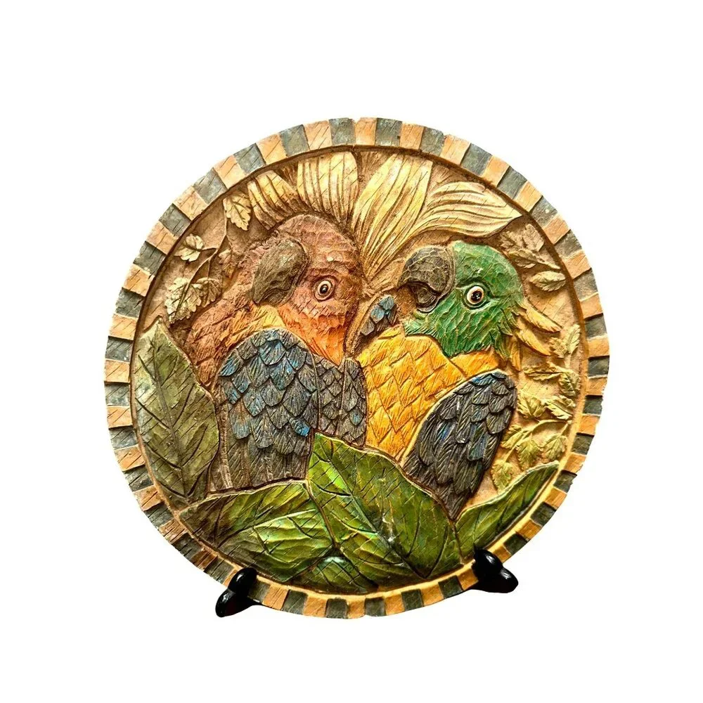 Vintage Parrot Wall Art Handmade Tropical Decor Birds Leaves Intricate Design